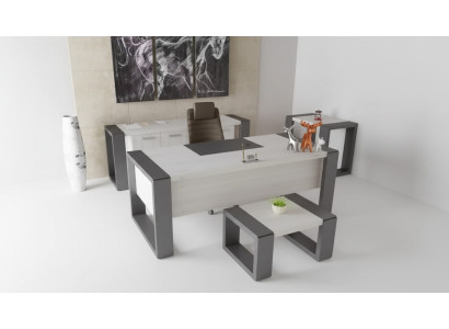Graue Büro Einrichtung Schreibtisch Aktenschrank Kommode Couchtisch 3tlg. Set