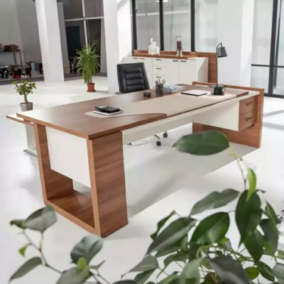 Moderner Schreibtisch Luxus Büromöbel Braun Holz Schubladen Exklusiv