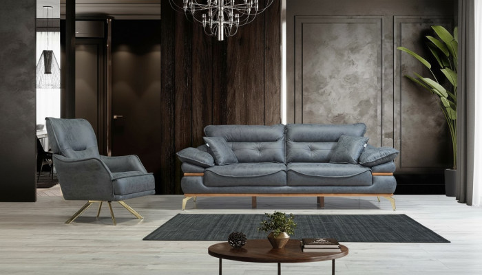 Modernes Designer graues Wohnzimmer mit 3-Sitzer-Sofa neuem Sessel