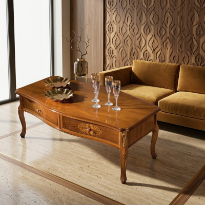 Klassischer Brauner Holz Couchtisch Luxus Design Schubladen Tisch Neu