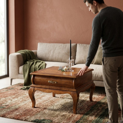Klassischer Wohnzimmer Couchtisch Schublade Holzmöbel Stil Design Neu