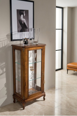 Klassische Braune Vitrine Luxus Glasschrank Designer Holzmöbel Wohnzimmer