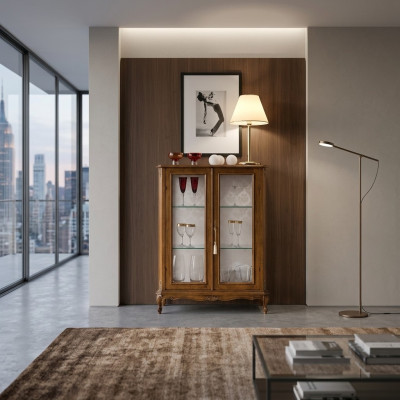 Hochwertiger Holzschrank braun Möbel klassischer Stil Schrank Vitrinen