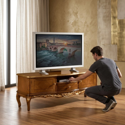 Exklusives TV Regal Holz klassischer Schrank Sideboard Lowboard Möbel