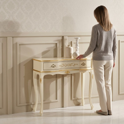Klassischer Weißer Konsolentisch Beistell Holzmöbel Schlafzimmer Design