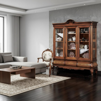Wohnzimmer Vitrine Klassische Holzmöbel mit maßgeschneiderten Schubladen Vitrine