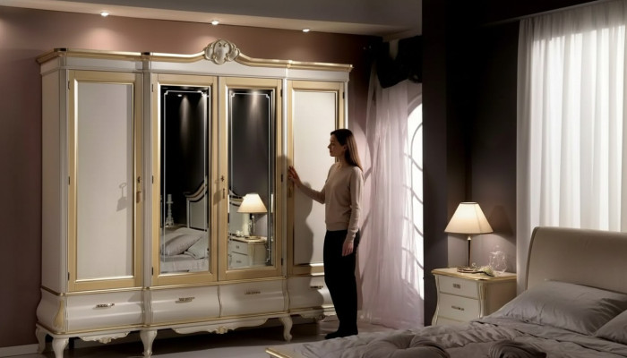Klassischer Luxus Weißer Viertüriger Schlafzimmerschrank Holzmöbel Neu