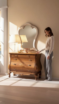 Schlafzimmer Kommode mit Spiegel Luxus klassische Möbel Set 2tlg Holz