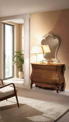 Schlafzimmer Kommode mit Spiegel Luxus klassische Möbel Set 2tlg Holz
