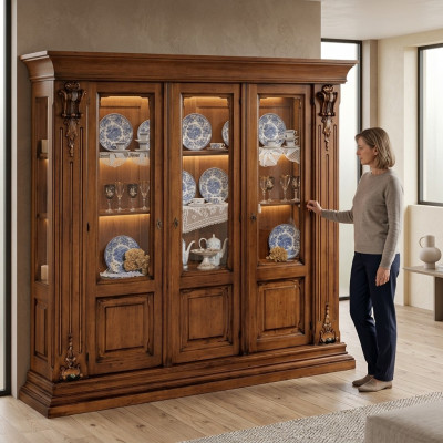 Glas Vitrine Holzschrank Klassische Anrichte Möbel Regale Massivholz Schrank