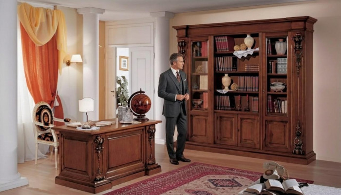 Klassisches Braunes Arbeitszimmer Set Bürotisch Bücherregal Tisch Regal