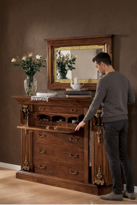 Schlafzimmer Kommode mit Spiegel Klassische Möbel 2 tlg Bett Schrank