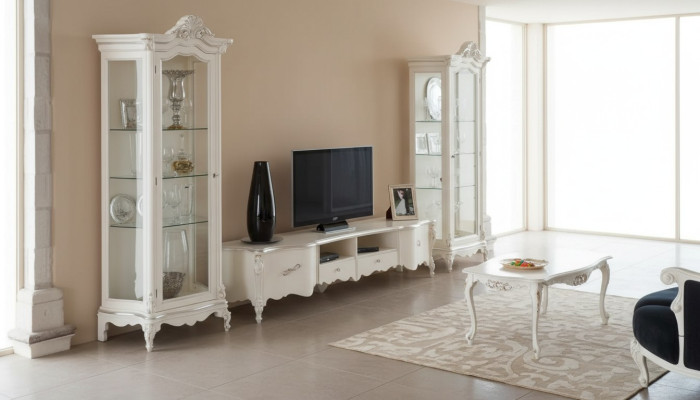 Weiße Wohnzimmer Wohnwand Luxus Möbel TV-Ständer 2x Vitrinen Couchtisch