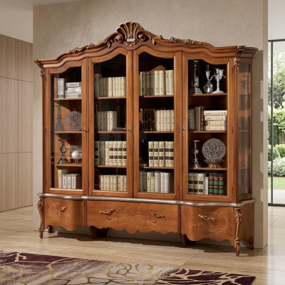 Klassischer Luxus Bücherschrank Massivholz Möbel Vitrine Regalschrank Schrank