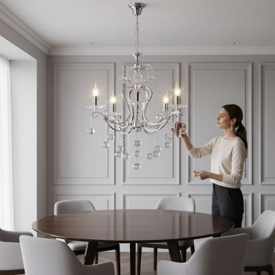  Lüster Luxus Deckenleuchter Kronleuchter Deckenlampe Silber Kristall