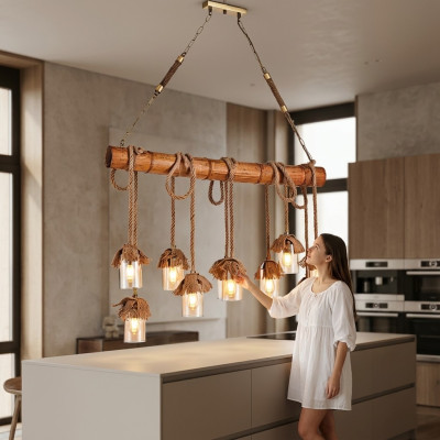 Moderner Holz Deckenleuchter Prunkhängeleuchter Deckenlampe Bambus Leuchter