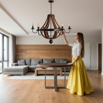 Braune Kronenkronleuchter Deckenleuchter Holz Kronleuchter Lampe Lüster