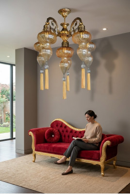 Lüster Deckenleuchter Kronleuchter Deckenlampe Lampen Glas Gelb Modern