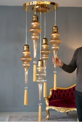 Lüster Rund Deckenleuchter Kronleuchter Deckenlampe Lampen Glas Gold