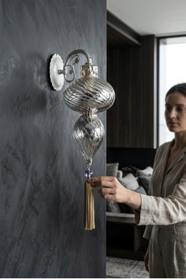 Wandlampe Wandleuchten Wandleuchte Lüster Wand Lampen Silber Glas Art