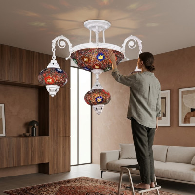 Deckenleuchter Lüster Kronleuchter Deckenlampe Lampen Glas Art Weiß
