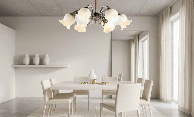 Lüster Deckenleuchter Kronleuchter Deckenlampe Lampen Silber Beige