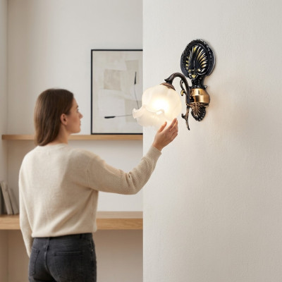 Wandlampe Wandleuchten Blumen Wandleuchte Lüster Wand Lampen Grau Glas