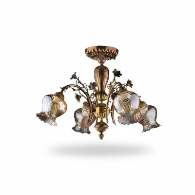 Deckenleuchter Blumen Lüster Kronleuchter Deckenlampe Lampe Glas Braun