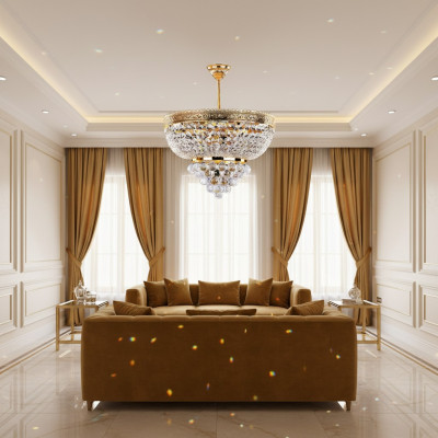 Runder Kronleuchter Luxus Deckenleuchter Lüster Deckenlampe Kristall Gold 50x60