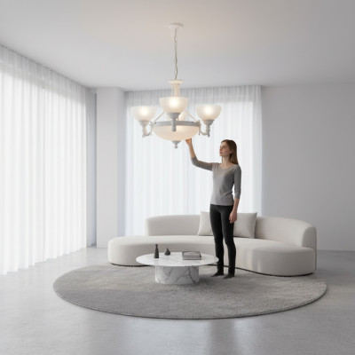 Kronleuchter Deckenleuchter Lüster Modern Deckenlampe Weiß Glas Lampen
