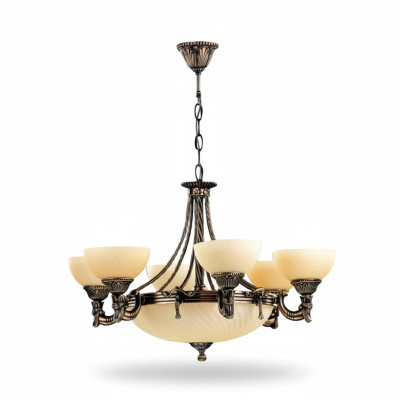 Lüster Deckenleuchter Modern Kronleuchter Deckenlampe Beige Glas Lampe