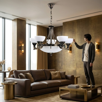 Lüster Deckenlampe Deckenleuchter Kronleuchter Glas Weiß Lampen Art