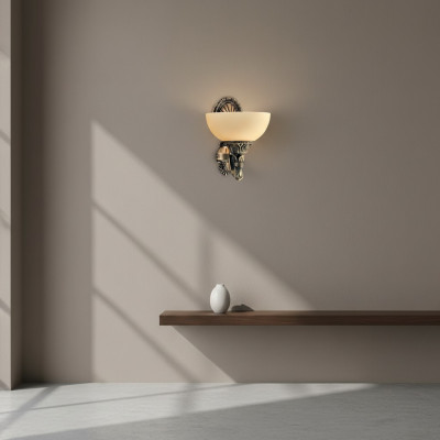 Wandlampe Wandleuchten Wandleuchte Lüster Wand Lampe Beige Glas Gold
