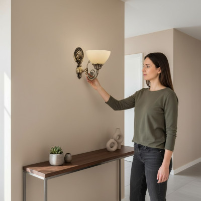  Wandlampe Wandleuchten Gold Wandleuchte Lüster Wand Lampen Beige Glas