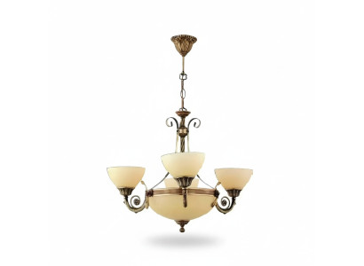  Deckenleuchter Lampe Deckenlampe Lüster Kronleuchter Glas Beige Art