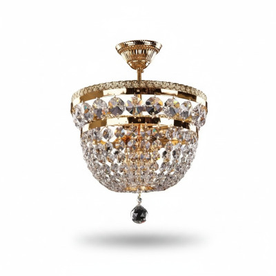 Rund Luxus Lüster Deckenlampe Deckenleuchter Kronleuchter Gold Kristall Art