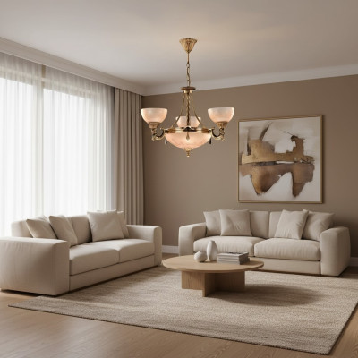 Deckenlampe Lüster Deckenleuchter Lampe Kronleuchter Glas Gold Beige