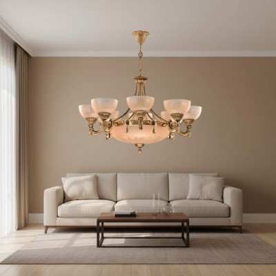 Lüster Deckenlampe Deckenleuchter Lampe Kronleuchter Glas Gold Beige