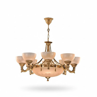 Lüster Deckenlampe Deckenleuchter Lampe Kronleuchter Glas Gold Beige