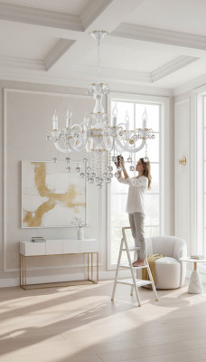 Luxus Kronleuchter Deckenlampe Lüster Deckenleuchter Weiß Kristall