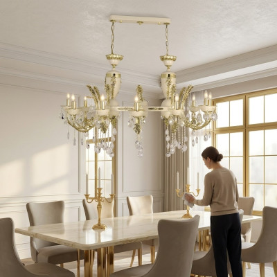 Lampe Deckenleuchter Luxus Kronleuchter Deckenlampe Lüster Beige Kristall