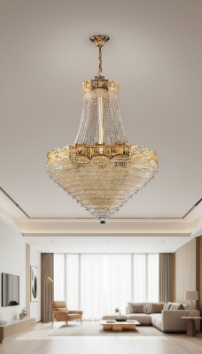 Luxus Deckenleuchter Kronleuchter Deckenlampe Lüster Gold Kristall 77x145