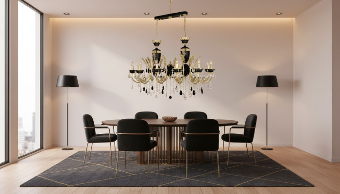 Deckenleuchte Luxus Kronleuchter Deckenlampe Luster Kristall Schwarz Lampe