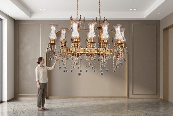 Kronleuchter Deckenleuchter Luxus Deckenlampe Lüster Gold Kristall Leuchte