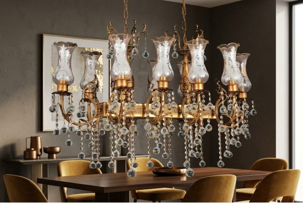 Kronleuchter Deckenleuchter Luxus Deckenlampe Lüster Gold Kristall Leuchte