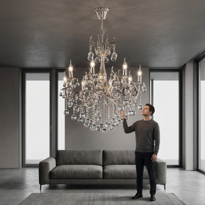 Deckenleuchter Luxus Silber Kronleuchter Deckenlampe Lüster Kristall Lampe