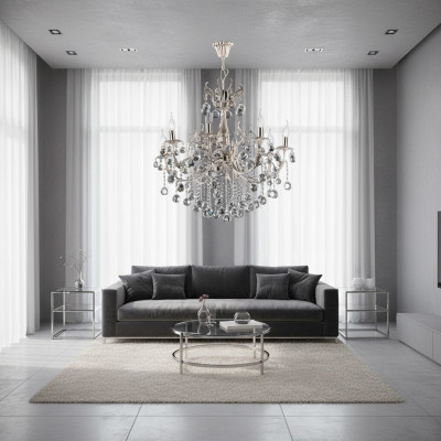 Deckenleuchter Luxus Silber Kronleuchter Deckenlampe Lüster Kristall Lampe