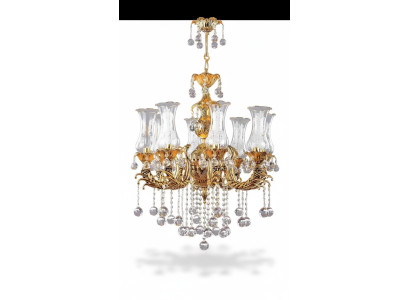 Lüster Luxus Deckenleuchter Gold Kronleuchter Deckenlampe Kristall Art