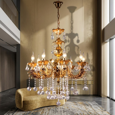 Deckenlampe Lüster Luxus Deckenleuchter Gold Kronleuchter Kristall Lampe