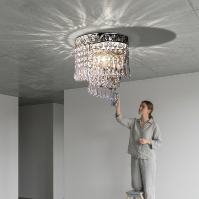 Kronleuchter Deckenleuchter Luxus Silber Deckenlampe Lüster Kristall